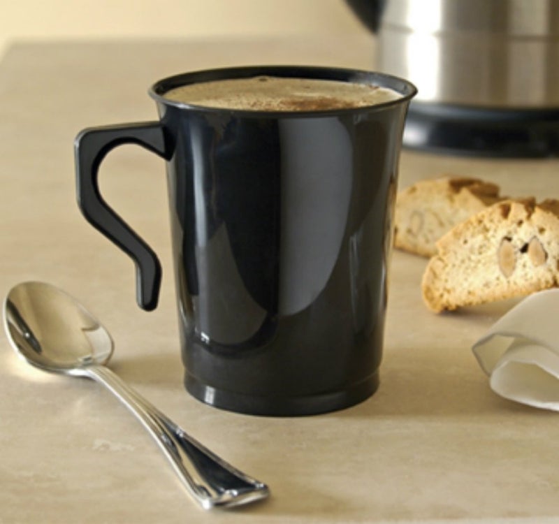Zappy 8 oz Plastic Coffee Cups Teacup Coffee Mugs Unbreakable Reusable Coffee Cup & Recyclable Disposable Coffee Cups Plastic Coffee Mugs Cappuccino Cups Plastic Mugs Espresso Cups Tea Cups (Black, 40 Ct) - Image 3